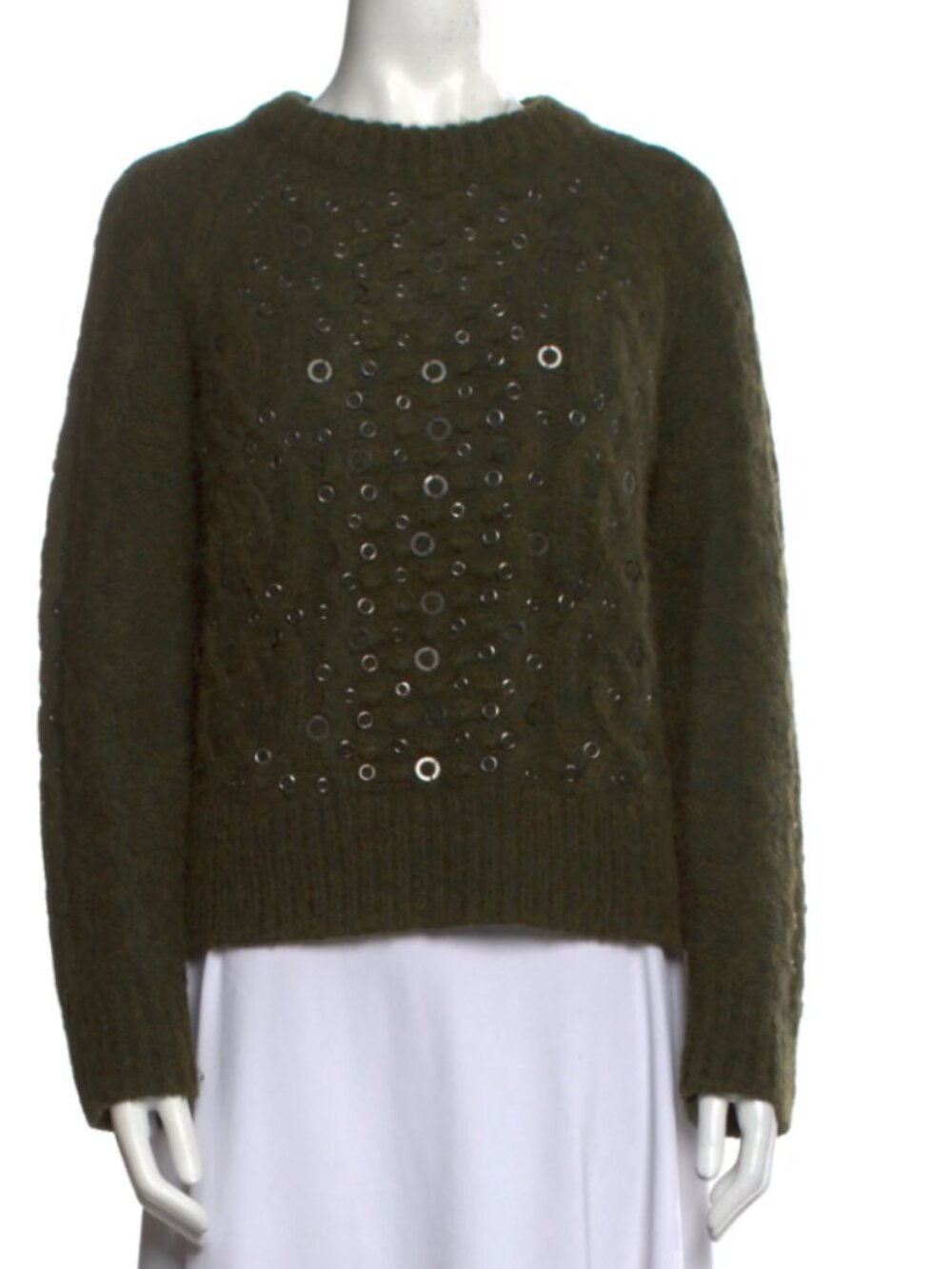Coveted Rag & Bone Olive Green Sequin / Wool Jemima Sweater Size Small